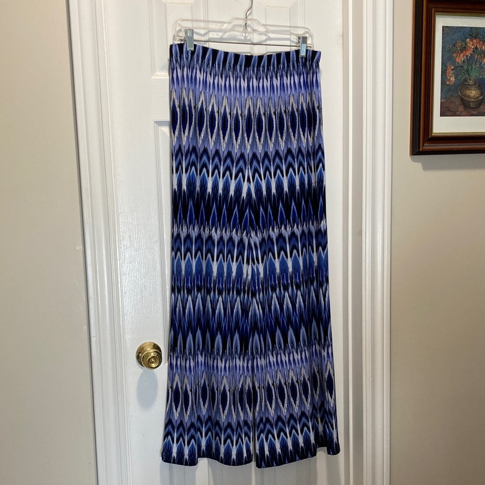 NWOT - Chico’s Blue Multi-Coloured Wide Leg Stretch Pull-On Pant - Sz 1 Regular
